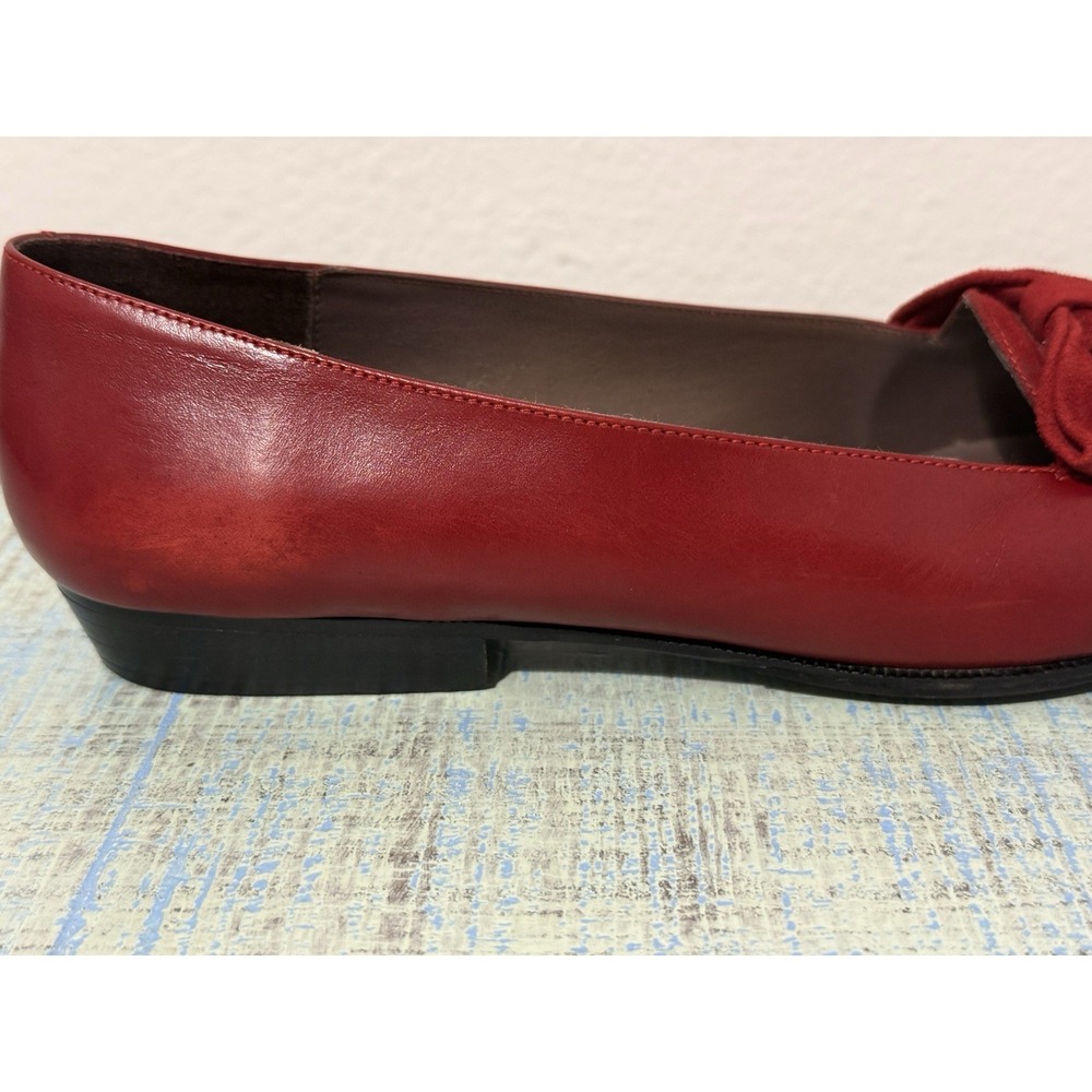 Van Eli Italy Vintage Red Leather Suede Bow Pumps Women's 6.5M - Picture 11 of 12